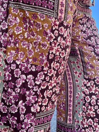 Printed Wide Leg Pant with Floral Color Block Print