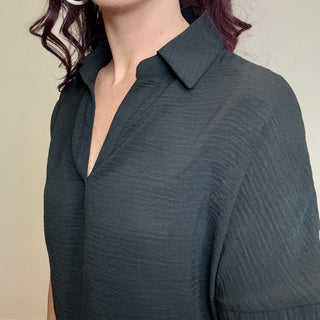 Black Woven Airflow Collared Short Sleeve
