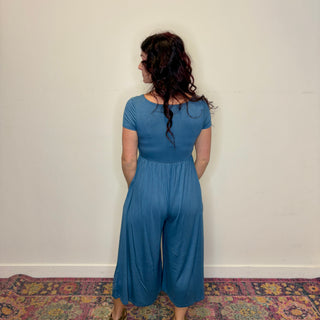 Dusty Blue Double Layered Short Sleeve Jumpsuit