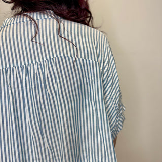 Oversized Teal Striped Button Down Short Sleeve