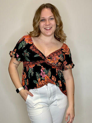 V-Neck Short Sleeve Twist Front Top