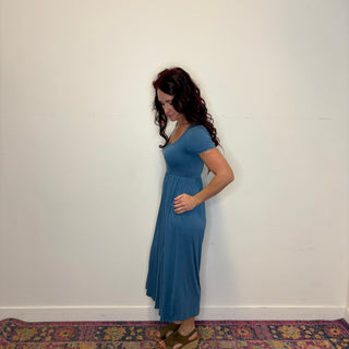 Dusty Blue Double Layered Short Sleeve Jumpsuit