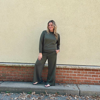 Olive Crew Neck Pullover and Pants Set