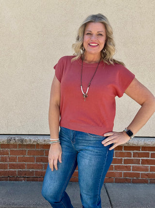 Heather Rust Short Sleeve Dolman Sweater
