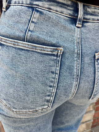 Risen Slouchy Baggy Patch Pocket Washed Stretchy Jean