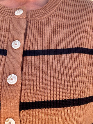 Camel Striped Button Up Sweater Vest