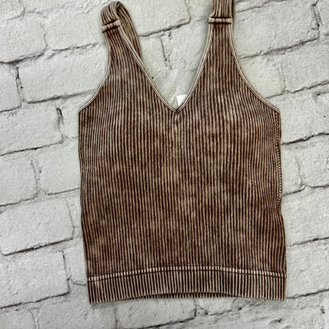 Mocha Ribbed Tank with Removable Pads