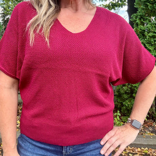 Cabernet Short Sleeve V-Neck Dolman Sweater