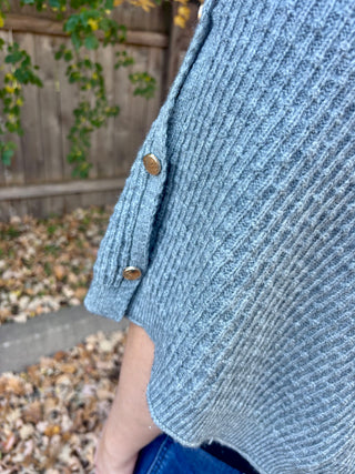 Gray Knitted Shall with Gold Buttons