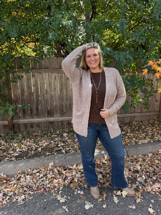 Ash Mocha Long Sleeve Popcorn Sweater Cardigan with Pockets