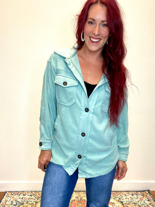 Light Teal Oversized Fleece Shacket