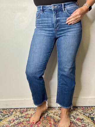 Risen High Rise Tummy Control Crop Straight Leg Jeans