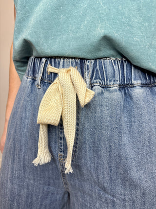 Wide Leg Denim Drawstring Pants