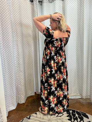Floral Smocked Off the Shoulder Maxi Dress