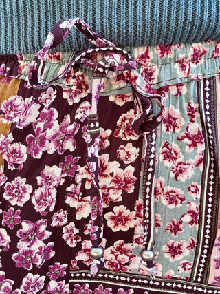 Printed Wide Leg Pant with Floral Color Block Print
