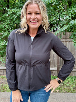 Black Athletic Stride-flex Curve Cinch Peplum Jacket