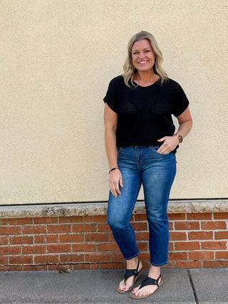 Black Center Seam Short Sleeve Sweater