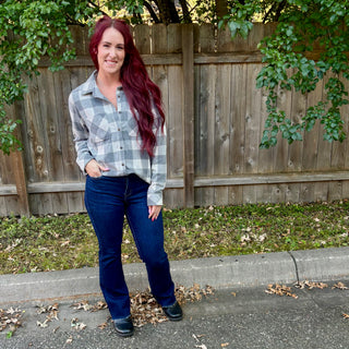 Grey and Cream Plaid Button Up