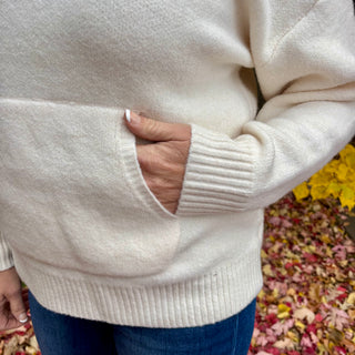 Ivory Crew Neck Sweater with Kangaroo Pocket