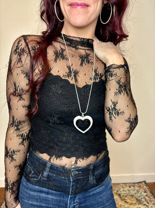 Black Long Sleeve Sheer Lace Top