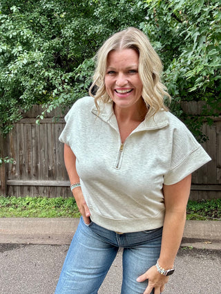 Heather Cream Half Zip Short Sleeve Pullover