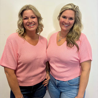 Pink Short Sleeve V-Neck Dolman