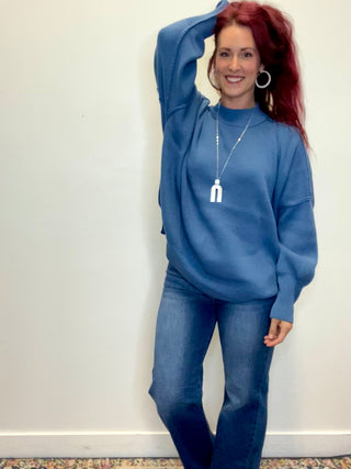 Dusty Blue Side Slit Oversized Sweater