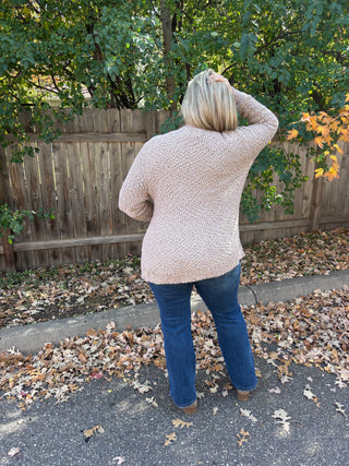 Ash Mocha Long Sleeve Popcorn Sweater Cardigan with Pockets