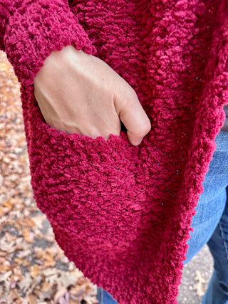 Cabernet Long Sleeve Popcorn Sweater Cardigan with Pockets