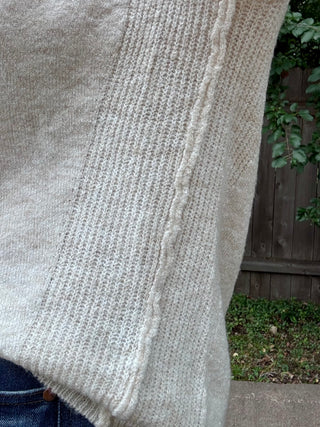 Oatmeal Oversized Crewneck Sweater with Ribbed Contrast Details