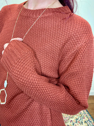 Rust Round Neck Knit Sweater