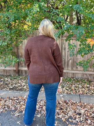 Chocolate Waffle Knit Open Cardigan Sweater