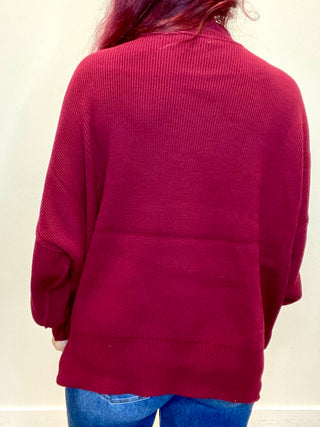 Dark Burgundy Side Slit Oversized Sweater