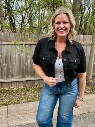 Black 3/4 Sleeve Crop Jacket