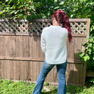 Ivory Long Sleeve Round Neck Waffle Knit Sweater