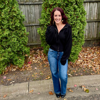 Black Collared Zip Up Sweater