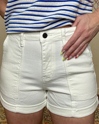 Judy Blue High Rise White Jogger Shorts