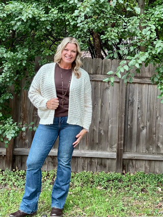 Ivory Open Weave Waffle Texture Cardigan