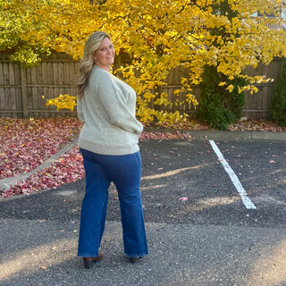 Moss Olive Crew Neck Sweater with Kangaroo Pocket