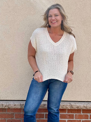 Cream Textured Sweater Vest Top