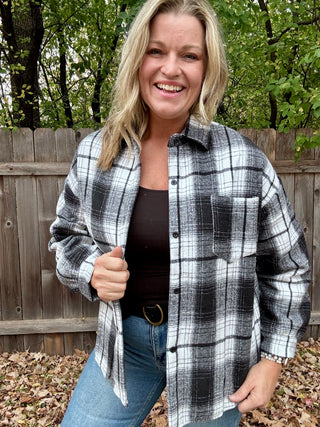 Plaid Sherpa-Lined Button Down Shacket