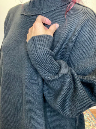 Black Side Slit Oversized Sweater