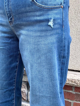 Risen Mid Rise Barrel Double Roll Up Stretch Jeans