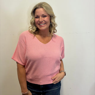 Pink Short Sleeve V-Neck Dolman