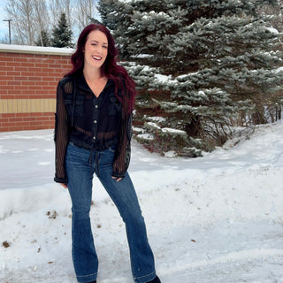 Black Button Up Hoodie Top