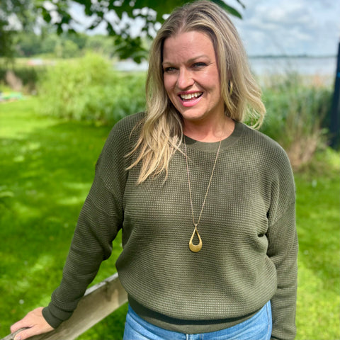 Forest Green Soft Touch Waffle Knit Sweater