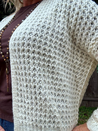 Ivory Open Weave Waffle Texture Cardigan