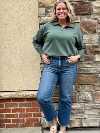 Risen High Rise Tummy Control Crop Straight Leg Jeans