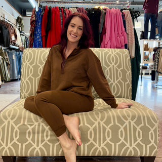 Brown Half Zip Sweatshirt and Jogger Set