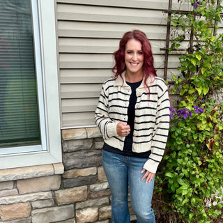 Striped Collared Button Up Cardigan